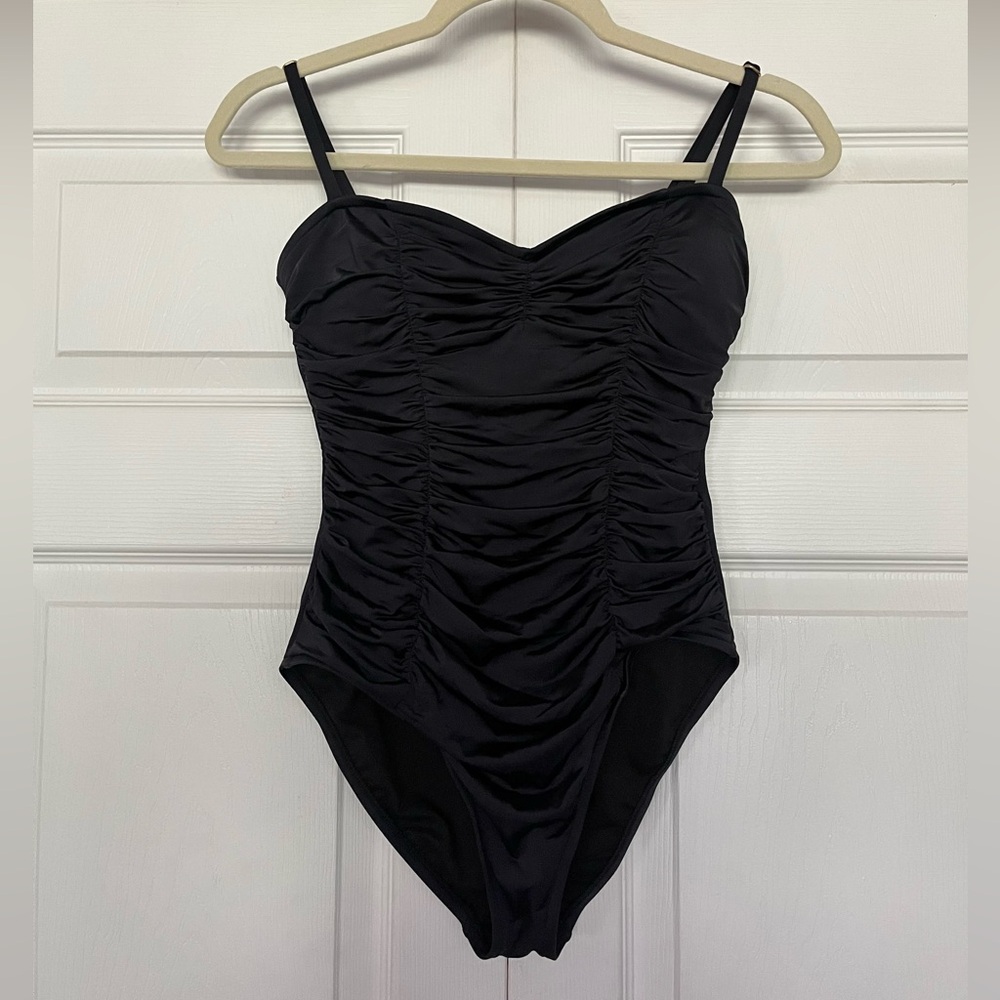 Allen B Elegant Black Ruched One-Piece Swimsuit